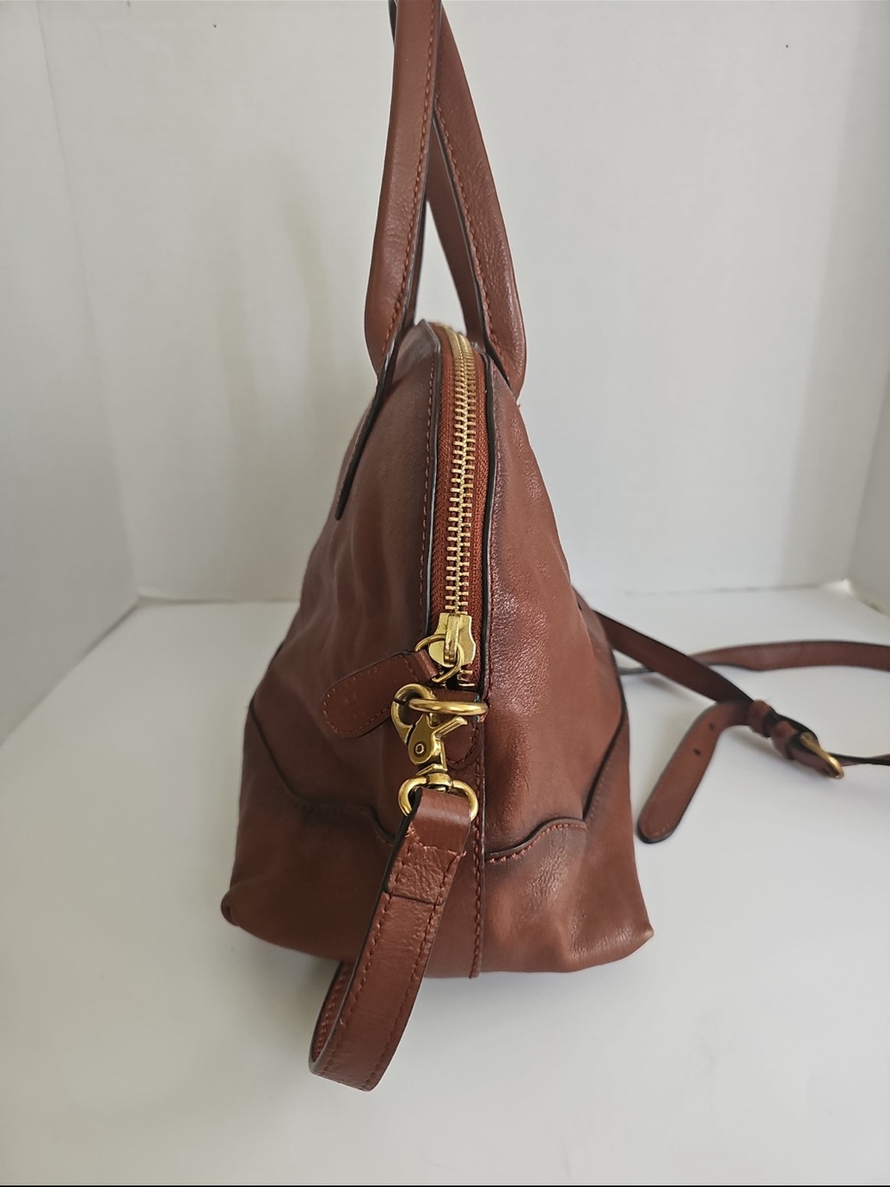 Frye Ring Dome Genuine Leather Satchel W/ Adjustable Crossbody Strap - Picture 5 of 9